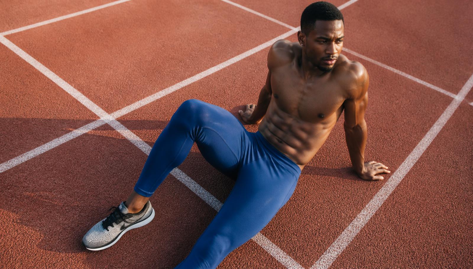 Athlete resting on a running track